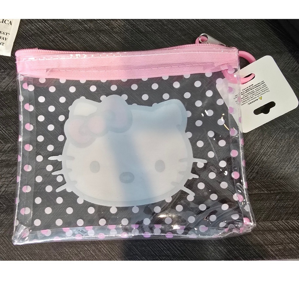 Hello Kitty Clear Pink Polka Dot Cosmetic Pouch Zipper Travel Makeup Bag Sanrio - Picture 4 of 4